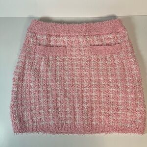 Endless Rose Check Knit Pink and Ivory Mini Skirt
